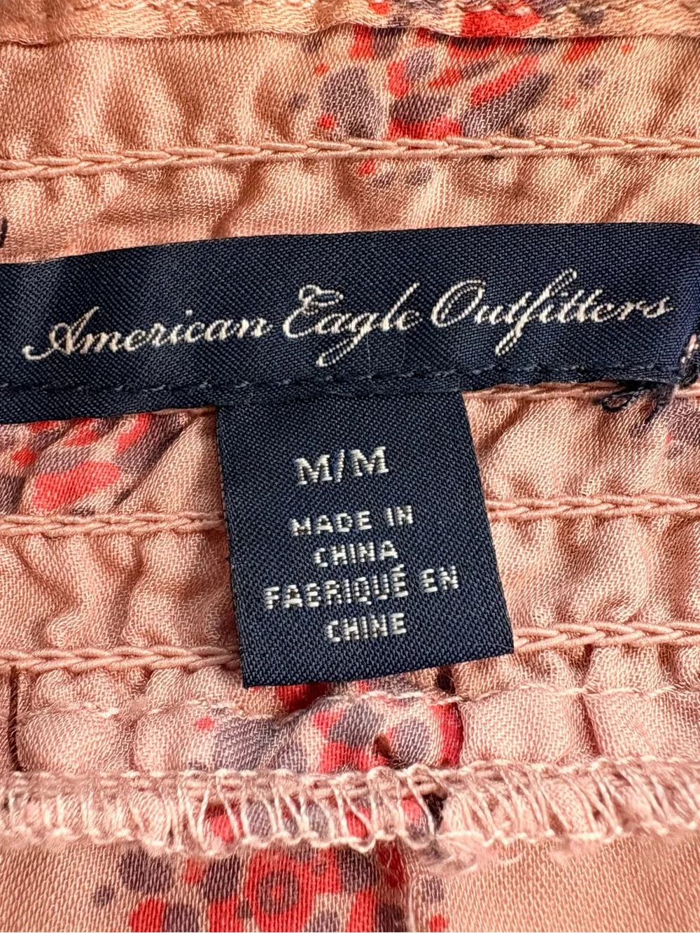 AMERICAN EAGLE Smocked Tie Back Tank Top Blouse Pink Boho Cottagecore Medium - Picture 4 of 6